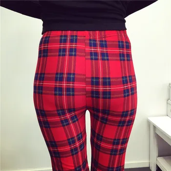 Ured olovka hlače za žene rešetke tiskanih 2018 Moda ured Lady Ženske hlače visoka struka uske hlače Hlače teretni hlače