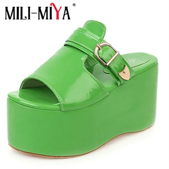 MILI-MIYA ženska moda sandale umjetna koža super visoke štikle Visina povećanje jednobojnu kopče za remen plus size 34-48 ljeto