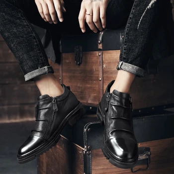 Prirodna koža čizme muškarci jesen moda klasicni munja chelsea boots booties originalni dizajner Мотоциклетная cipele za zurke 1