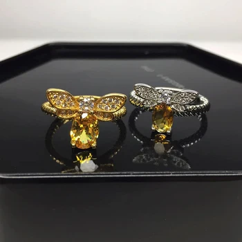 HuiSept modni 925 srebrni nakit, prsten za žene citrin dragi kamen Cirkon pčele oblik boja zlata prstenje za vjenčanje u rasutom stanju 1