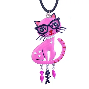 Cring Coco novi dizajn slatka Plava mačka privjesci i ogrlice izjava nakit personalizirane emajl crtići životinja Ogrlica za djevojke 2