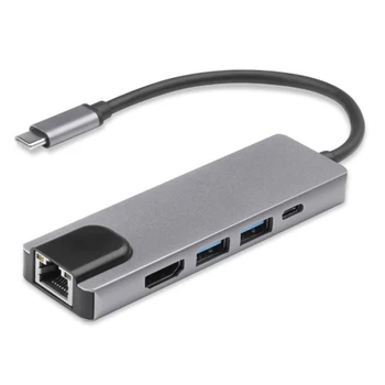 4K HDMI 4K USB Type C Hub 5 luka Multi USB C Hub to Gigabit Ethernet Rj45 Lan adapter za Macbook Thunderbolt 3 USB-C punjač 2