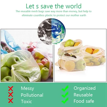 15шт 12шт za višekratnu upotrebu hrane torbe organski pamuk prati mrežaste vrećice za trgovine voća i povrća organizator torbu za pohranu 1