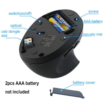 Сунги 2.4 g je lijeva ruka bežični miš je ergonomski dizajn za vertikalne miša 1000/1200/1600 dpi napajanje iz baterije AAA 1