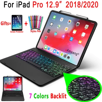 Za iPad Pro 12.9 2018 2020 Keyboard Case Pro 12.9 3. 4. generacije 7 boja s pozadinskim osvjetljenjem Bluetooth tipkovnica poklopac Funda s olovkom utor 2