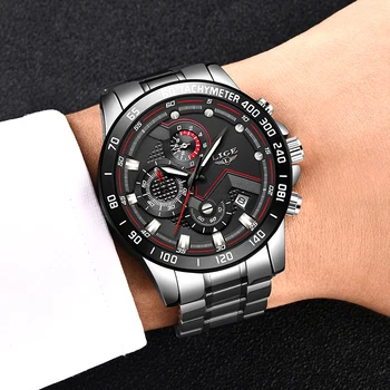 2020LIGE Modni mens najbolji brand luksuzni ručni satovi Kvarcni sat crni muški sat vodootporan kronograf Relogio Masculino 2
