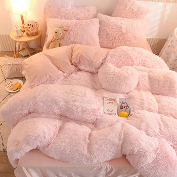 Zima je super topli dug plišani komplet posteljinu fluffy umjetno krzno dlakama deka krevetu jastučnicu skup Queen Krevetom 4kom 2