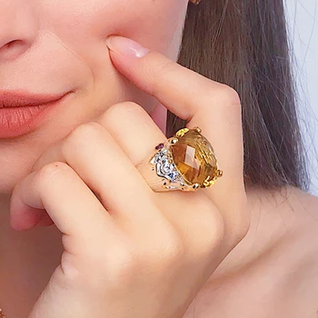 20*15 mm Veliki zlatni cirkonij nakit, prsten luksuzni posrebreni ženske velike nakit koktel prstenje stranke 2