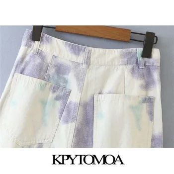KPYTOMOA Women 2020 Chic Fashion Tie-dye Print bočni džepovi stare hlače Visoka Struka munja Fly ženski gležanj hlače Mujer 1