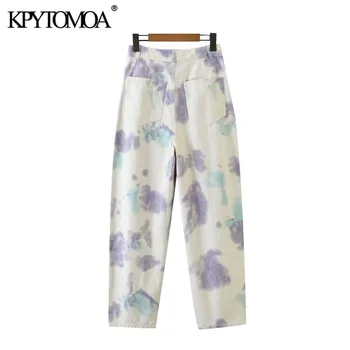 KPYTOMOA Women 2020 Chic Fashion Tie-dye Print bočni džepovi stare hlače Visoka Struka munja Fly ženski gležanj hlače Mujer 2