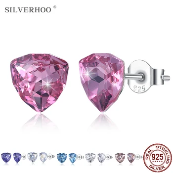SILVERHOO 925 sterling srebra trokut naušnice roze treperenja Muticolor Austrija Kristal naušnice dame Zaruka fin nakit