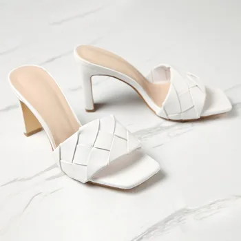2020 nova klasična ženska obuća pokrivač pleter vanjski čarapa слипоны PU visoke štikle ljetne sandale i papuče svakodnevni ženske cipele