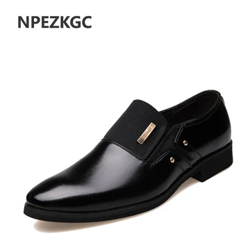 NPEZKGC Men Dress Shoes Slip-on Black Oxford Shoes For Men Flats Leather Fashion Men Shoes Breathable Comfortable Zapatos Hombre 2