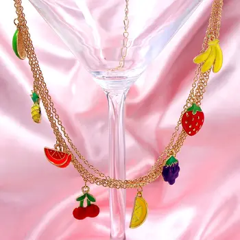 Jednostavno osjetite višeslojni zlatna boja lanac ogrlica žene emajl višnja jagoda banana voće privjesak ogrlica djevojke nakit poklon 2