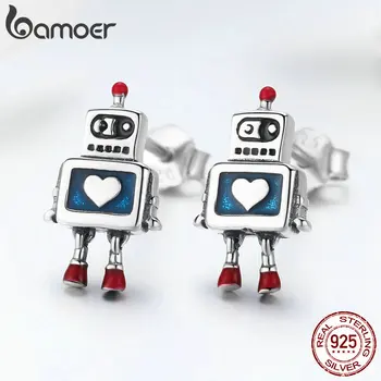 BAMOER pravi čisto (eng. sterling) srebro 925 sterling djetinjstvo robot srce naušnice za žene moda sterling srebro nakit SCE477