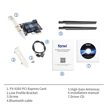 Bežični-AC PCI Express Wifi adapter za Intel 9260 Dual Band 1730 Mbit / s Bluetooth 5.0 802.11 ac Wi-Fi kartica za desktop PC 1
