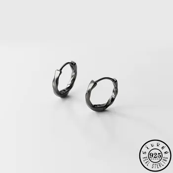 Gospodo 925 sterling srebra crna Kpop Small Huggie hoops naušnice moderan minimalistički cijele krug naušnice fin nakit za žene 2