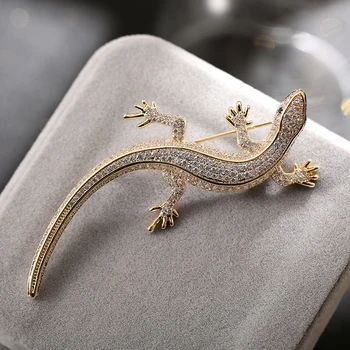 Luksuzni Crystal Kubni Cirkonij Gušter Broš Daždevnjak Pin Ikonu Gecko Slatka Vintage Nakit Životinja Nakit Igle Božićni Poklon 1