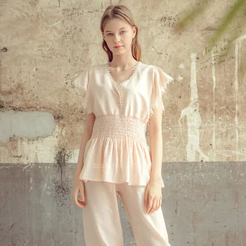 2020 ljeta ženska pidžama skup pamuk udoban V-izrez Loungewear skup Palača trend ženske duge pidžama haljina spavaćica 2