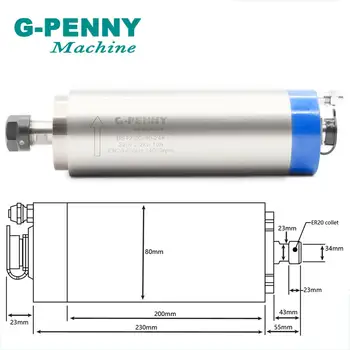 G-PENNY 2.2 KW ER20 Water Cooled Spindle Kit CNC Spindle 4 ležajevi & 2.2 KW inverter VFDS & 80mm nosač vretena & 75w, vodena pumpa 2