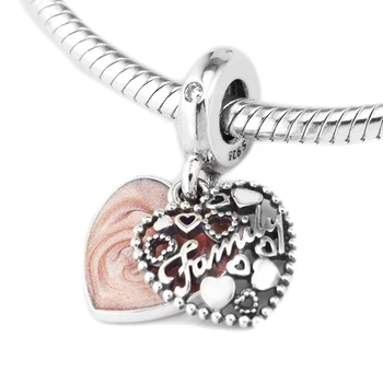 Pogodan za Pandora Charms narukvice 925 sterling srebra-nakit ljubav čini obitelj perle sa ružičastim emajlom