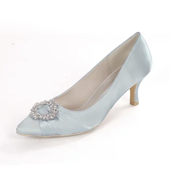 Srednje štikle satin kristali žene svadbene cipele za mladenke istakao cipele skliznuti u večernjim večernja haljina pumpe luk štikle 2