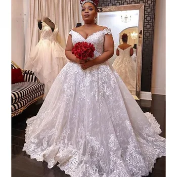 Vestido De Noiva African Plus Size vjenčanicu s otvorenim ramenima loptu haljina cvjetne čipke oblog djeveruša haljina vestido de casamento 2