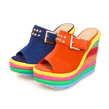 2020 New Summer Seksi Bohemia Casual Rainbow Peep Toe Platform Sandals For Susret Vama.na Womens Klinovi Sandale Plataforma Shoes High Y5263 2