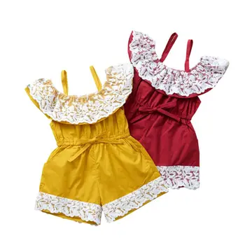 Ljeto Bez Rukava Žuto Crveno Casual Kombinezon Playsuit Odjeća Odjeća Odjeća Djecu Djeca Dojenačke Djevojke Čipke Kombinezon 1