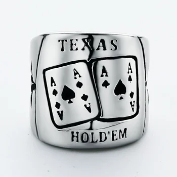 Muški poker prsten vruće dizajn stare igraće karte prsten za muškarce od nehrđajućeg čelika Texas Holdem prsten Antičku srebro nakit poklon 1