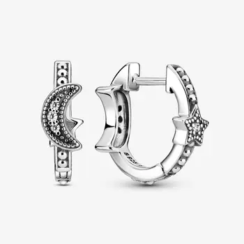 Klasični 925 sterling srebra u obliku polumjeseca Mjesec i zvijezde perle folijom naušnice za žene luksuzne modne dnevne naušnice DIY nakit 1