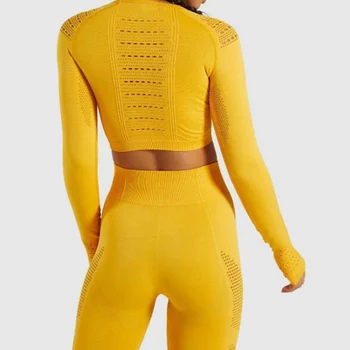 2020 fitness yoga odijelo poligon mesh ženska odjeća sportska odjeća sportska dvorana odjeća žuta estrih sportski komplet tajice košulja hlače X269B 1