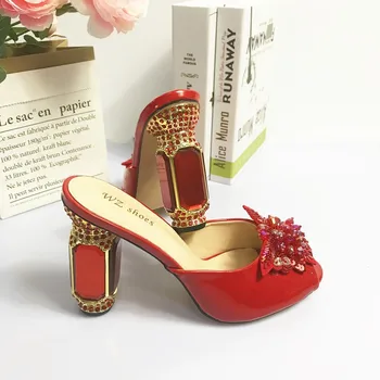 Vjenčanje crvene talijanske cipele na visoku petu cipele i torba Party Sets With Crystal Heels luksuzne torbe Match Bags set 37-42 A911-29 2
