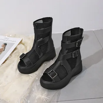 COOTELILI žena sandale ženska moda crna Sandalias воздухопроницаемой mreže 5 cm peta cipele platforme kopče sandale Ženske sandale Zip 1