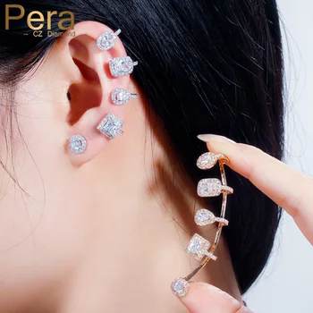 Pera New Fashion Brand Right and Left asimetrični dizajn duge velike CZ kristalno uho pljuska geometrija naušnice za žene E577 1