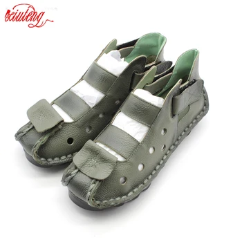 Xiuteng Summer New Soft Bottom Flat Leather Shoes Personality Casual Women Sandals Tunnel Vintage Unikatni Sandals For spring 1