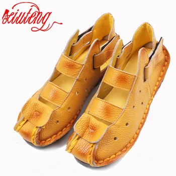 Xiuteng Summer New Soft Bottom Flat Leather Shoes Personality Casual Women Sandals Tunnel Vintage Unikatni Sandals For spring 2
