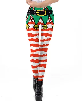 Žene zimski Božićni print s velikom elastičan struk bedra ispis tajice neprozirne prozračna Sretan Božić hlače 2