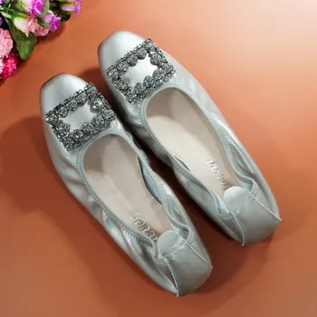 Vještački Dijamant Single Shoes Women Flats 2020 Sklopivi Četvrtasta Glava Неглубокая Cipele Women Size 10 Stan Natikače Ženska Obuća Tenisice 1