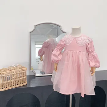 2020 jesen novorođene djevojčice šarenilo сетчатое haljina korejski stil dugi rukav mreže cvjetni rever kragnom haljina princeze djeca su slatka haljina 1