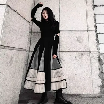Ženska Patchwork Casual Odjeća Vintage Ulični Gotička Crne Duge Mrežaste Suknja Ženska Moda Lolita Elastična Suknja S Visokim Strukom 2