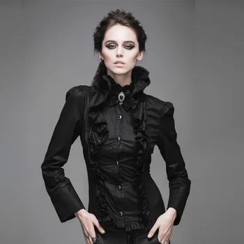 Stare Gotičke Victorian Košulje Žene Crno Bijeli Formalni Top Štand Ovratnik Žene Bluze S Dugim Rukavima Slim Fit 2