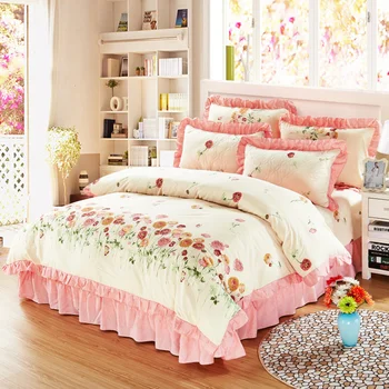 4 / 6pcs pamuk debeli prošiven pokrivači skup ljubičasta roza Floarl setovi posteljinu Kraljica King size mekana deka jastučnice 38 1