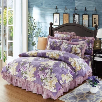 4 / 6pcs pamuk debeli prošiven pokrivači skup ljubičasta roza Floarl setovi posteljinu Kraljica King size mekana deka jastučnice 38 2