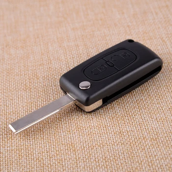 DWCX 1Pc Car 2 Button 433MHZ Flip Folding Remote Entry Key Cover Case Fob Shell with ID46 Chip Fit for Peugeot Citroen 1