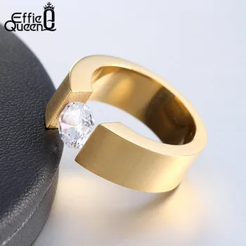 Effie Queen Men Women Wedding Band Titanium Steel Rings Bague Homme Wiredrawing Fashion nehrđajućeg čelika kubni Cirkon prsten IR23 2