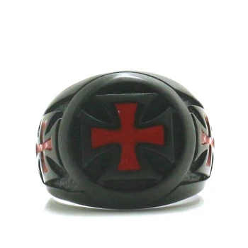 Gospodo dječaci od nehrđajućeg čelika 316L Crveno Crni križ klasični biciklist novi prsten 2
