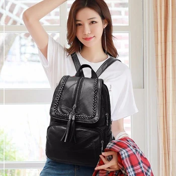 2020 ženski PU kožni ruksak školska torba za klasični crni vodootporni prometni višenamjenski наплечный torba 2