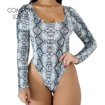 Comeonlover Bodysuit Women Snake Print Long Sleeve susret vama.na womens Body suits Plus Size 2020 jesen seksi bodi od zmijske RI80838 1