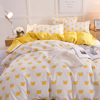 Bonenjoy Yellow Crown Single Bed Set reaktivni tiskane jednostavna bračni krevetu ropa de cama Queen Bed Lanen King Size Bedding 2